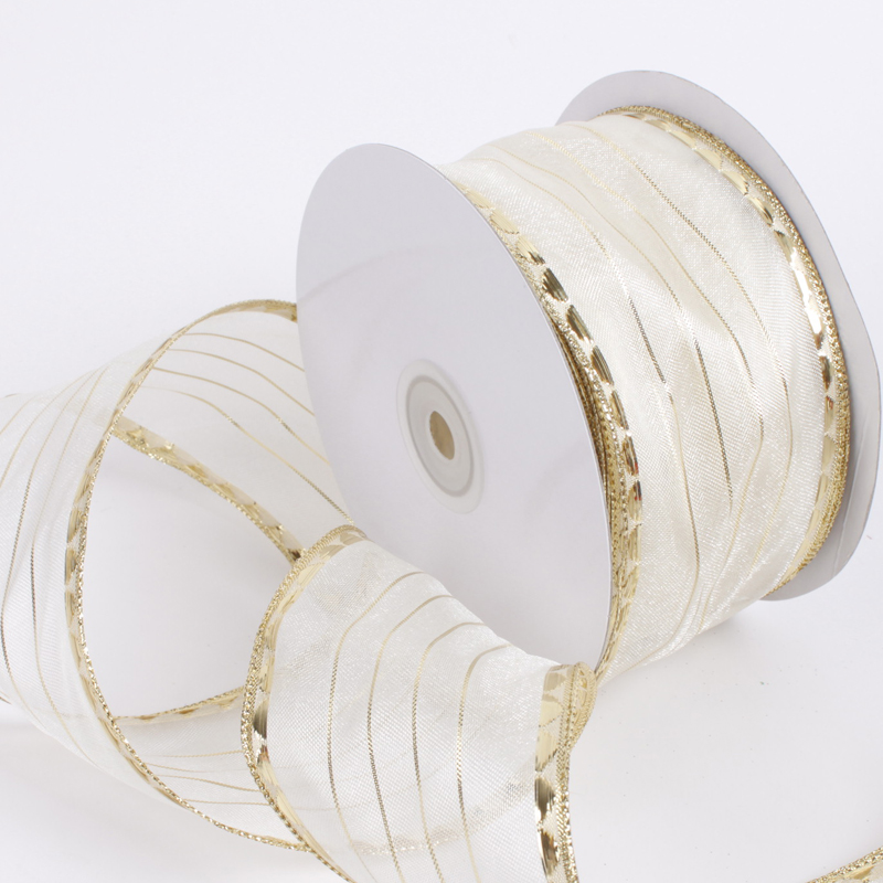 Wholesale wired ribbon gold line trim decoration